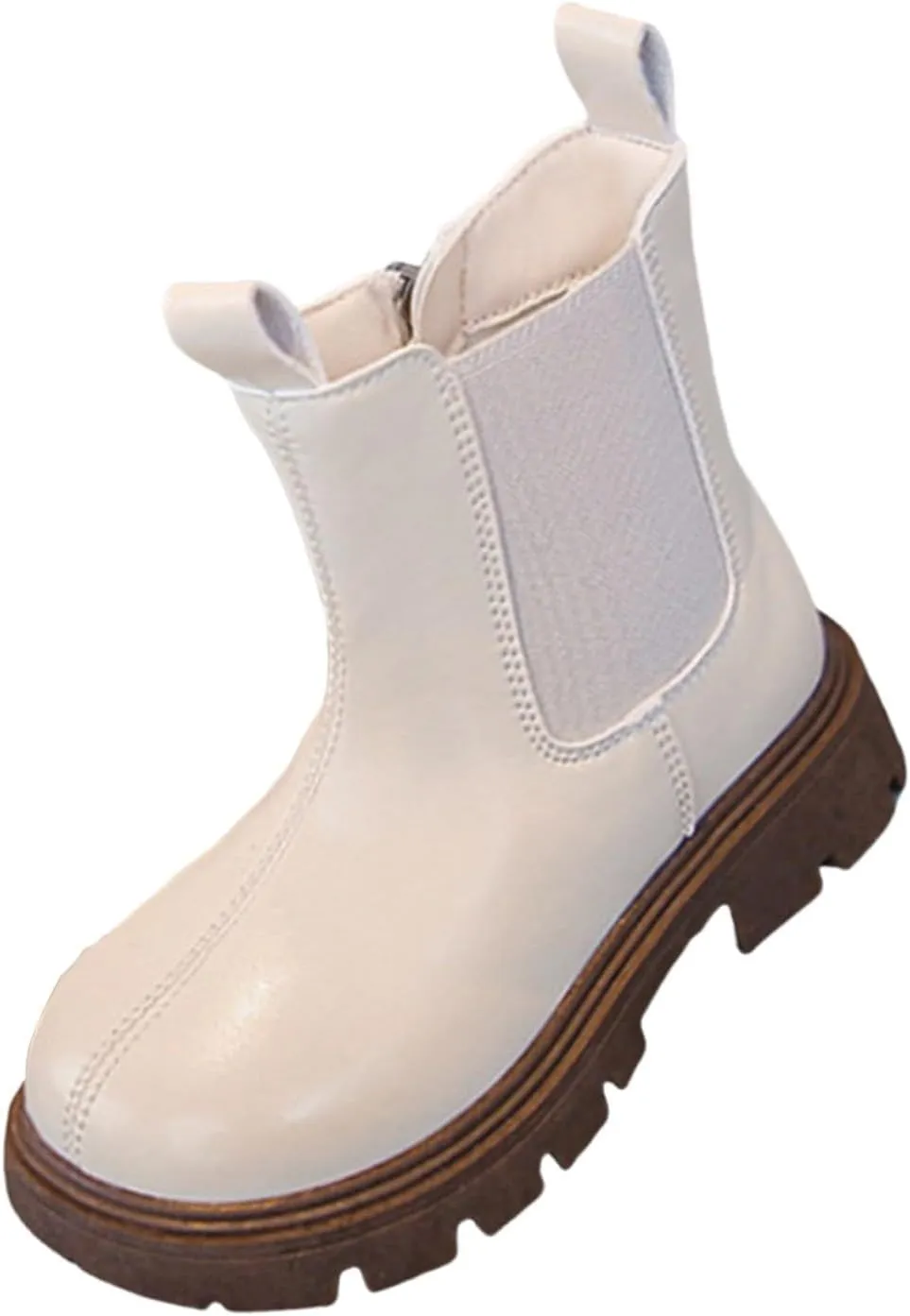 Girls Ankle Boots Slip on Lug Sole Booties Unisex Kids Comfortable Leather Low Heels Zipper Outdoor Dress Booties