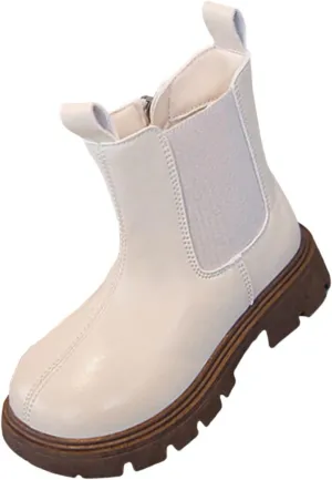 Girls Ankle Boots Slip on Lug Sole Booties Unisex Kids Comfortable Leather Low Heels Zipper Outdoor Dress Booties
