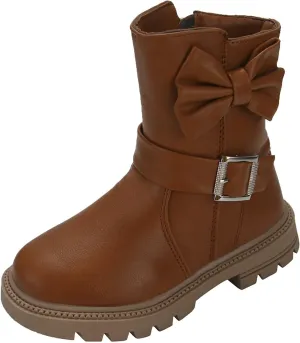 Girls Dress Boots Kids Side Zipper Bowknot Buckle Decor Princess Boots Fashion Soft Sole Mid Calf Boots Walking Shoes