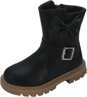 Girls Dress Boots Kids Side Zipper Bowknot Buckle Decor Princess Boots Fashion Soft Sole Mid Calf Boots Walking Shoes
