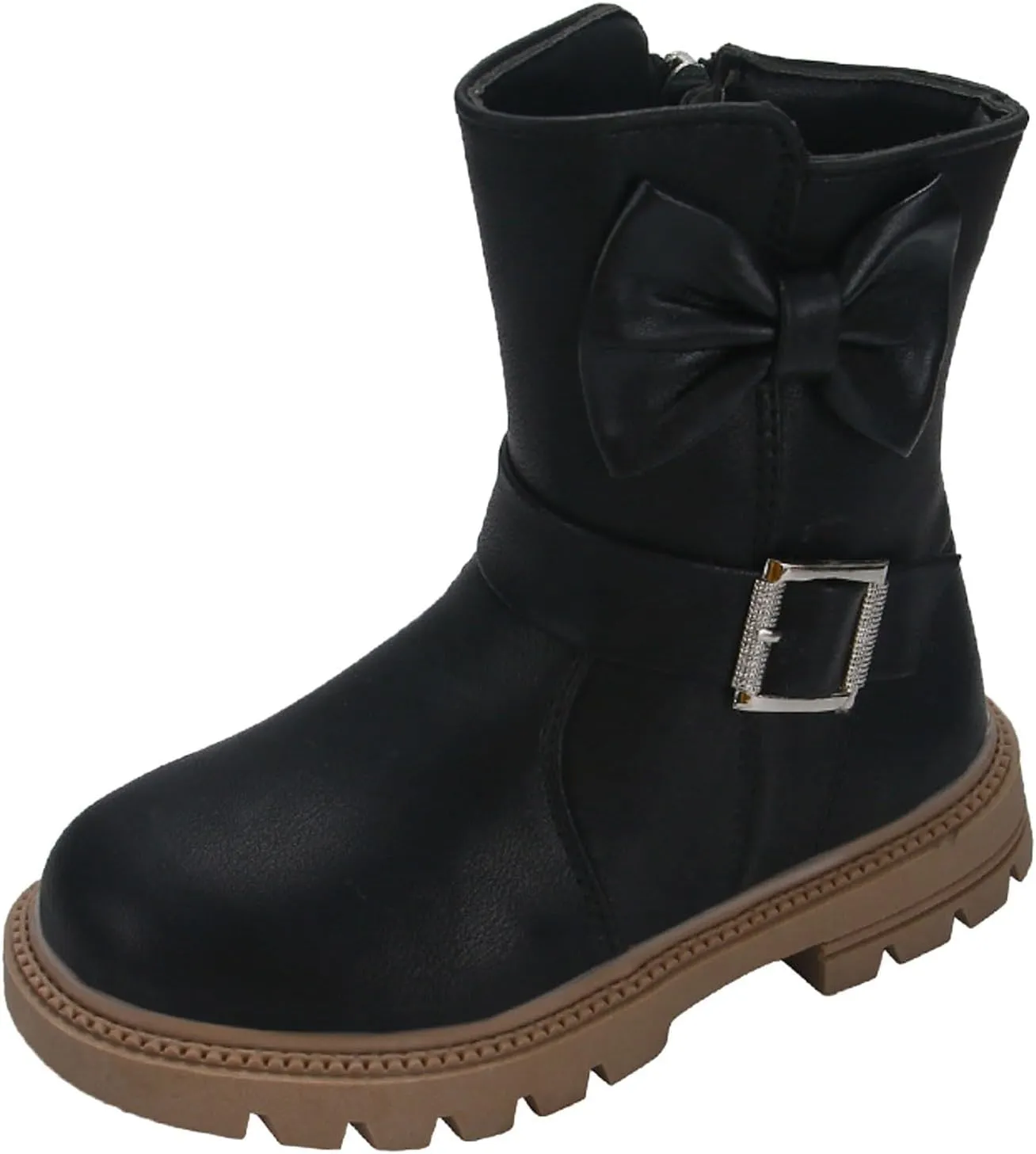 Girls Dress Boots Kids Side Zipper Bowknot Buckle Decor Princess Boots Fashion Soft Sole Mid Calf Boots Walking Shoes