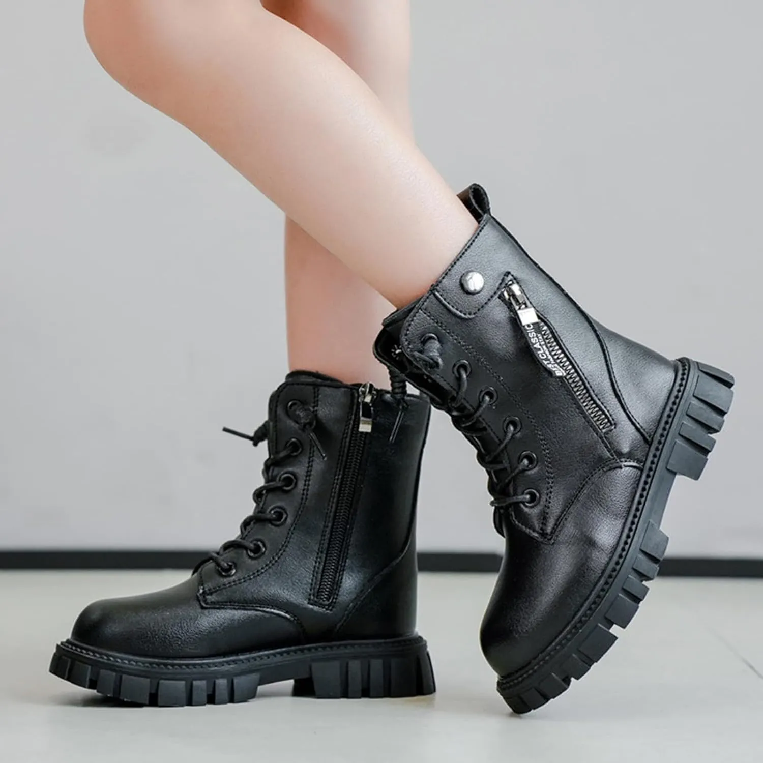 Girls Dress Boots Kids Toddler Double Side Zipper Design Mid Calf Boots Warm Shoes Fashion Lace Up Outdoor Boots