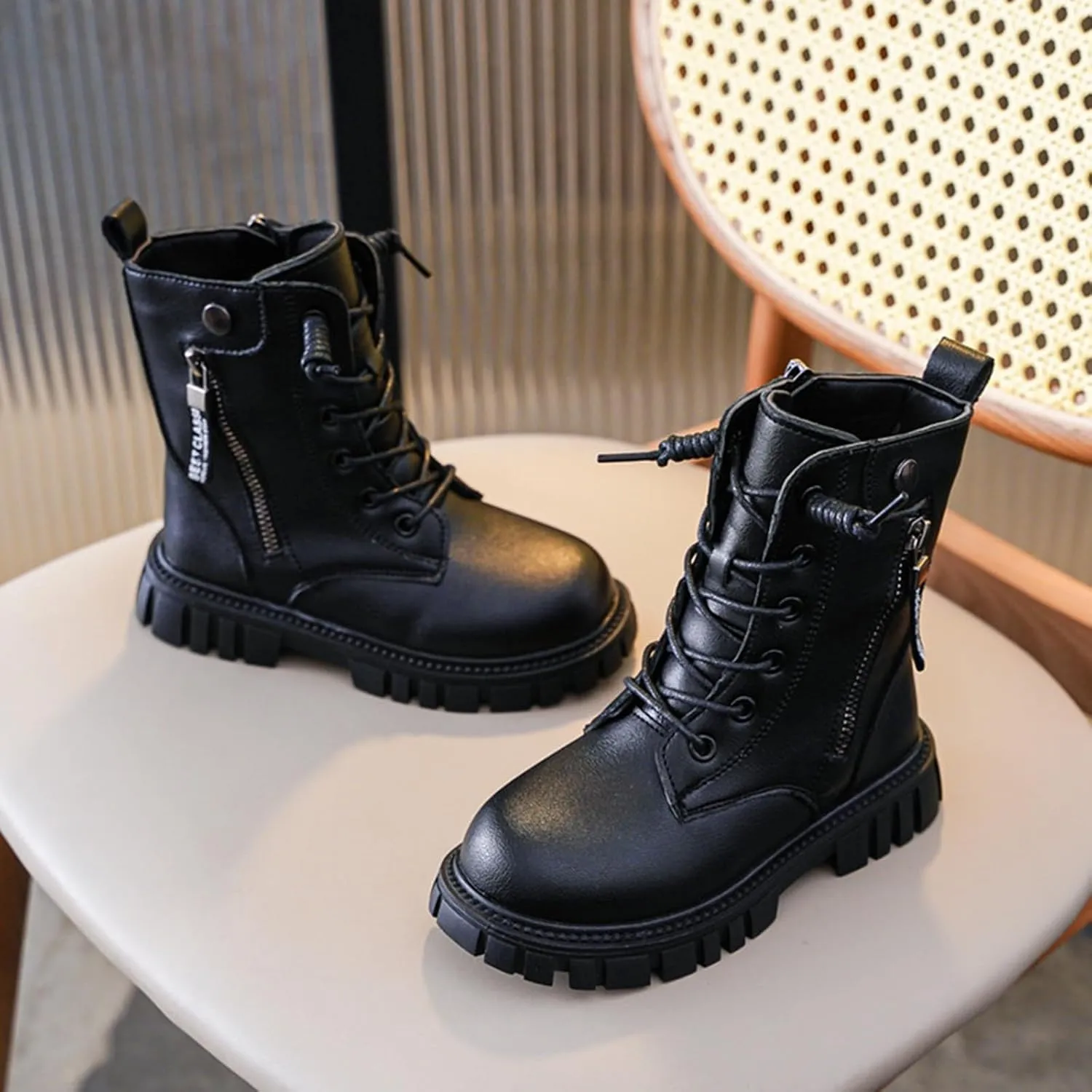 Girls Dress Boots Kids Toddler Double Side Zipper Design Mid Calf Boots Warm Shoes Fashion Lace Up Outdoor Boots