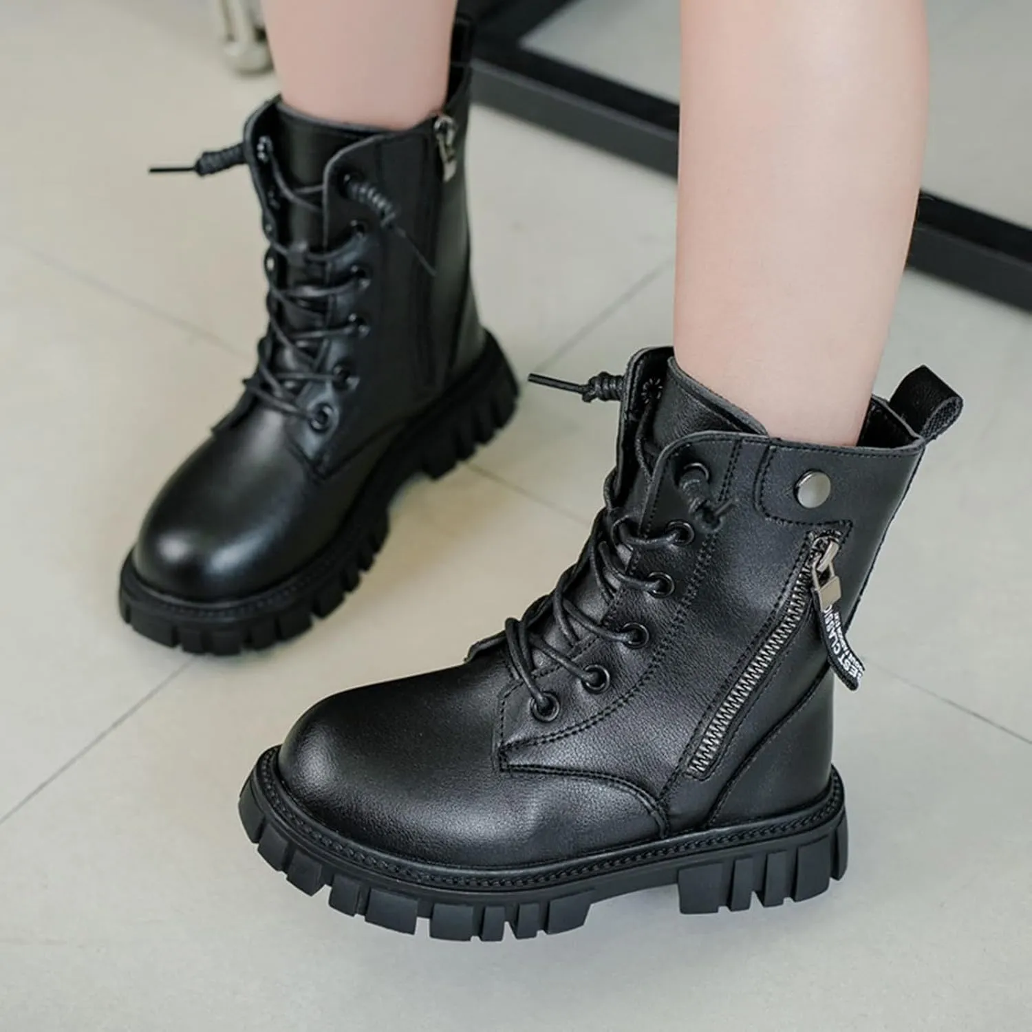 Girls Dress Boots Kids Toddler Double Side Zipper Design Mid Calf Boots Warm Shoes Fashion Lace Up Outdoor Boots
