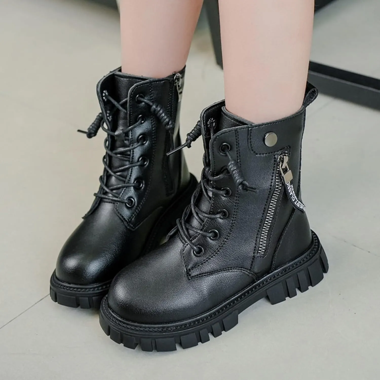 Girls Dress Boots Kids Toddler Double Side Zipper Design Mid Calf Boots Warm Shoes Fashion Lace Up Outdoor Boots