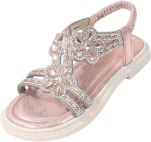 Girls Flower Sandal Girls Glitter Beach Shoes Shoes Flat Summer Glitter Boho Comfortable Sandals With Rhinestones