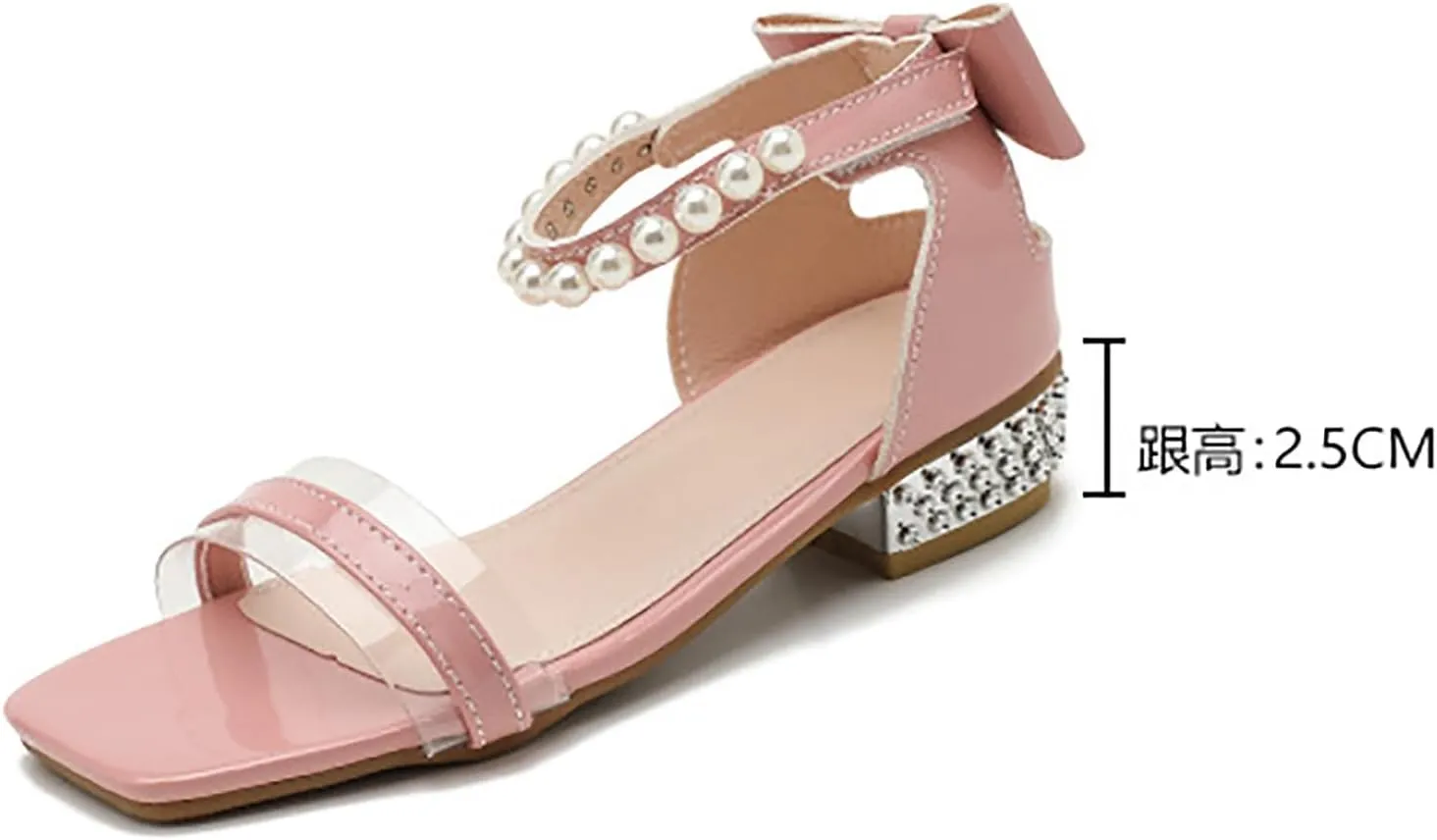 Girls Sandals Comfortable Non Slip Pearl Rhinestone Heel Sandals Fairy Thick Heel White Girls Sandal