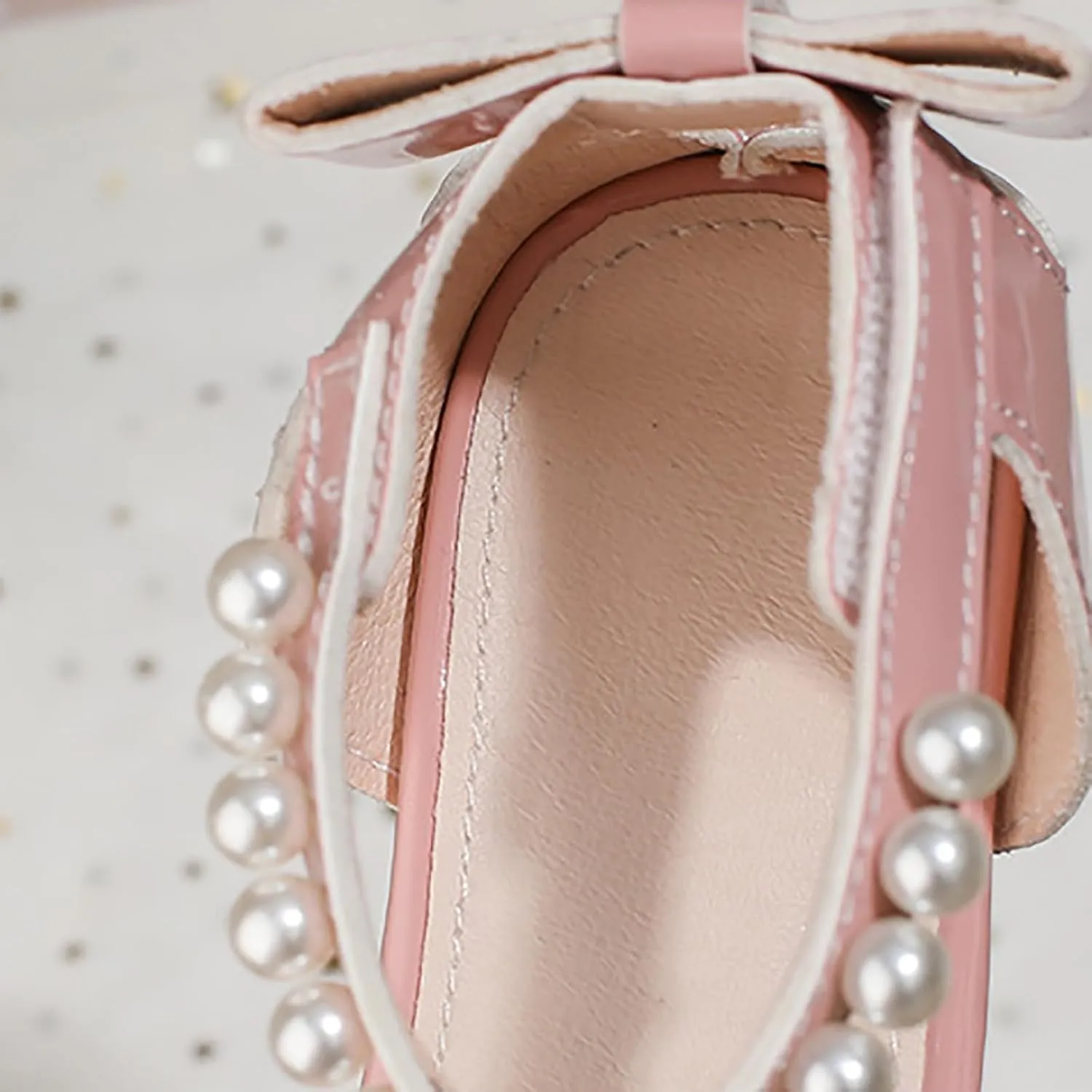 Girls Sandals Comfortable Non Slip Pearl Rhinestone Heel Sandals Fairy Thick Heel White Girls Sandal