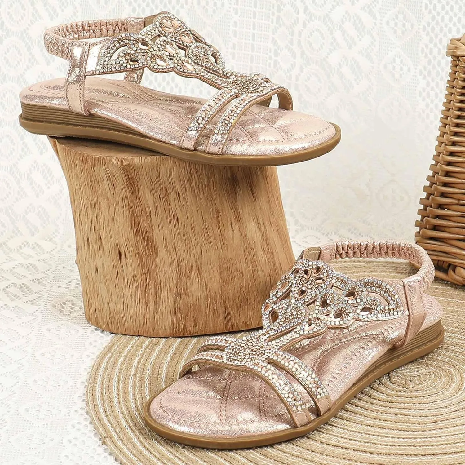 Girls Sandals Low Heel Girls Glitter Beach Shoes Shoes Flat Summer Glitter Boho Comfortable Sandals With Rhinestones