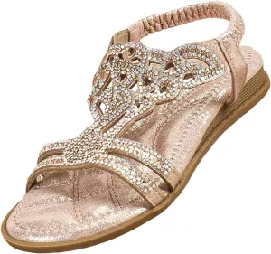 Girls Sandals Low Heel Girls Glitter Beach Shoes Shoes Flat Summer Glitter Boho Comfortable Sandals With Rhinestones
