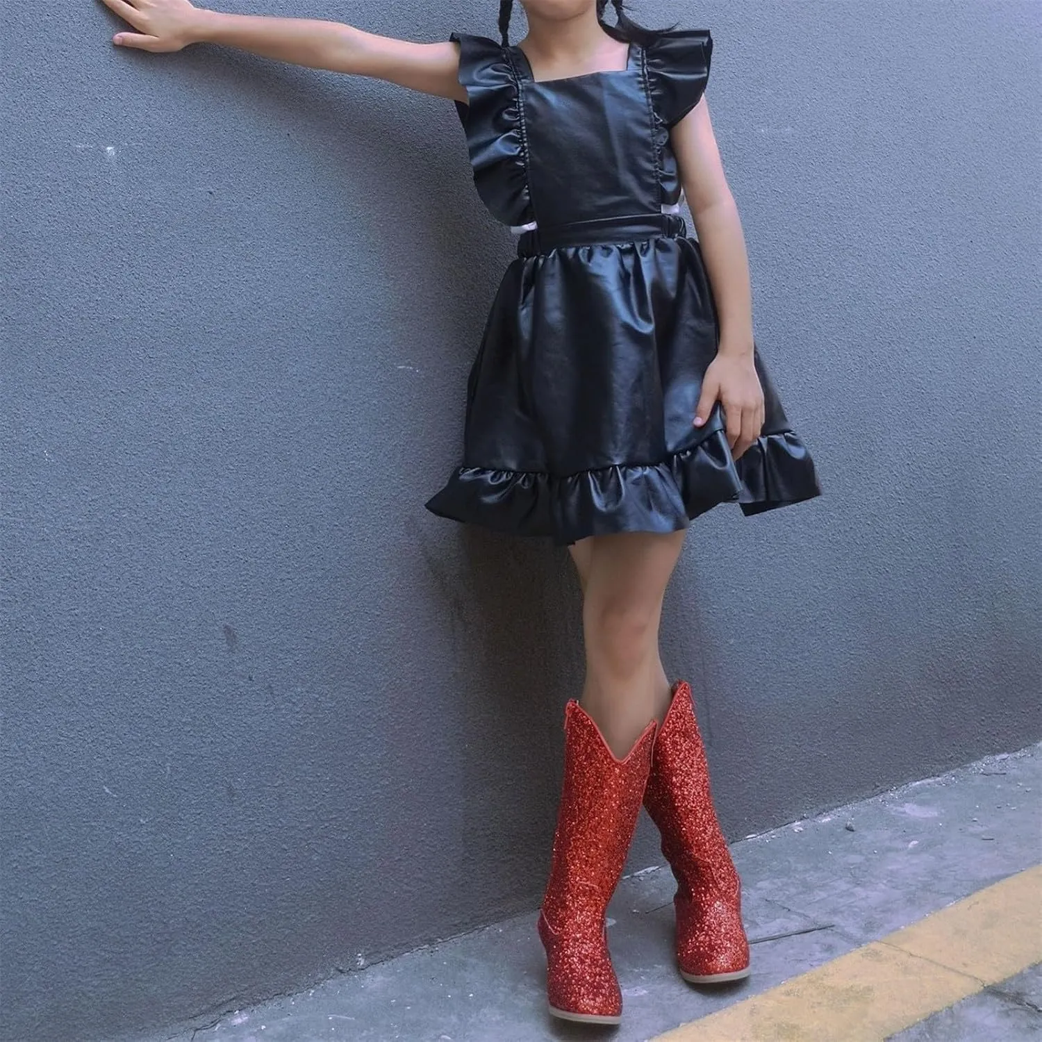 Girls Sequin Sparkly Cowboy Boots Kids hinestone Glitter Low Heel Wedding Dress Booties Western Girls Boots Wedge Heel