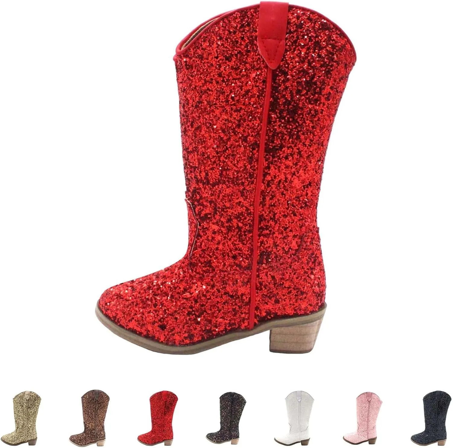 Girls Sequin Sparkly Cowboy Boots Kids hinestone Glitter Low Heel Wedding Dress Booties Western Girls Boots Wedge Heel