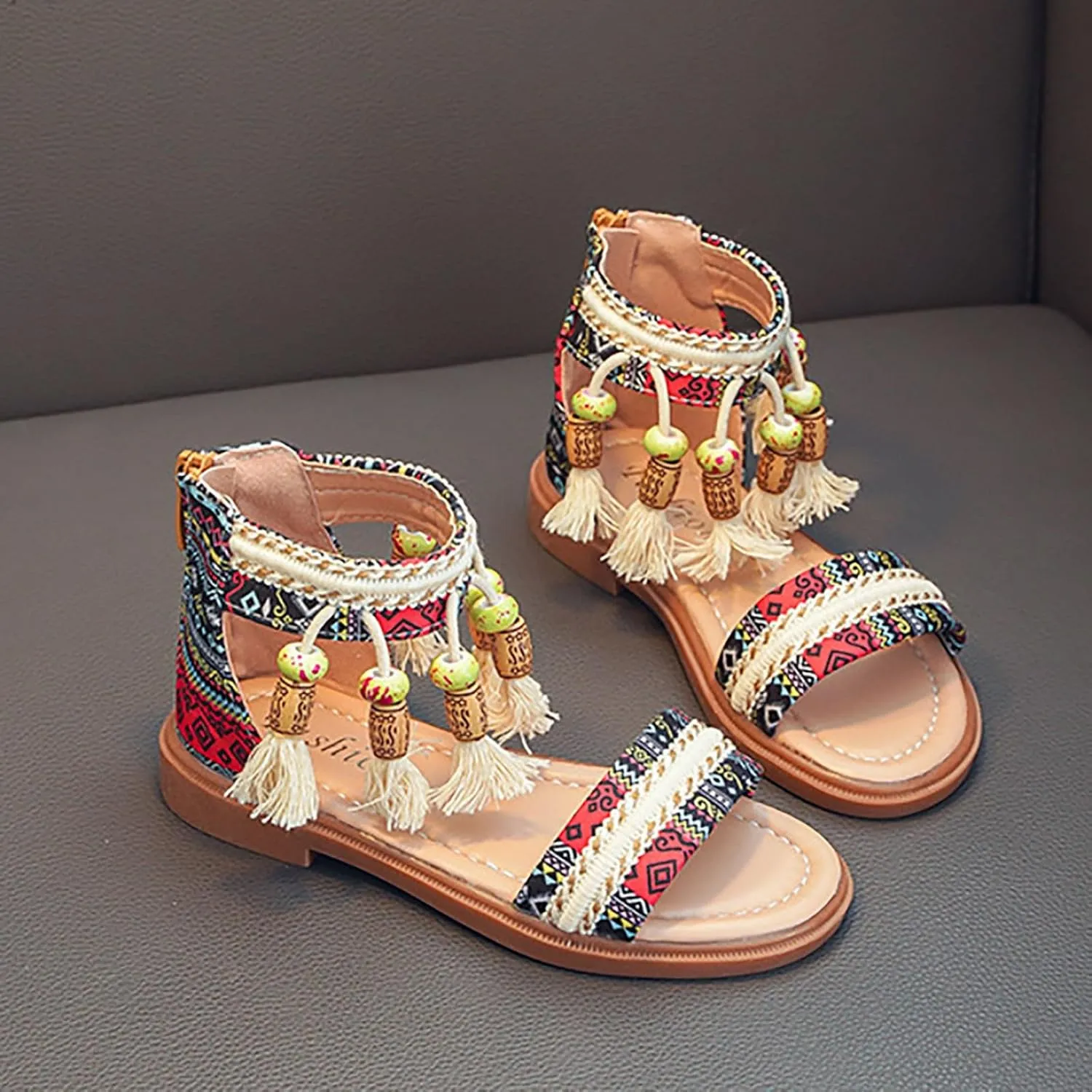 Girls Summer Sandals Comfortable Soft Sole Open Toe Fashion Bohemian Tassel Girls Sandals Little Girl White
