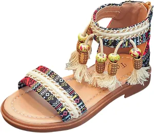 Girls Summer Sandals Comfortable Soft Sole Open Toe Fashion Bohemian Tassel Girls Sandals Little Girl White
