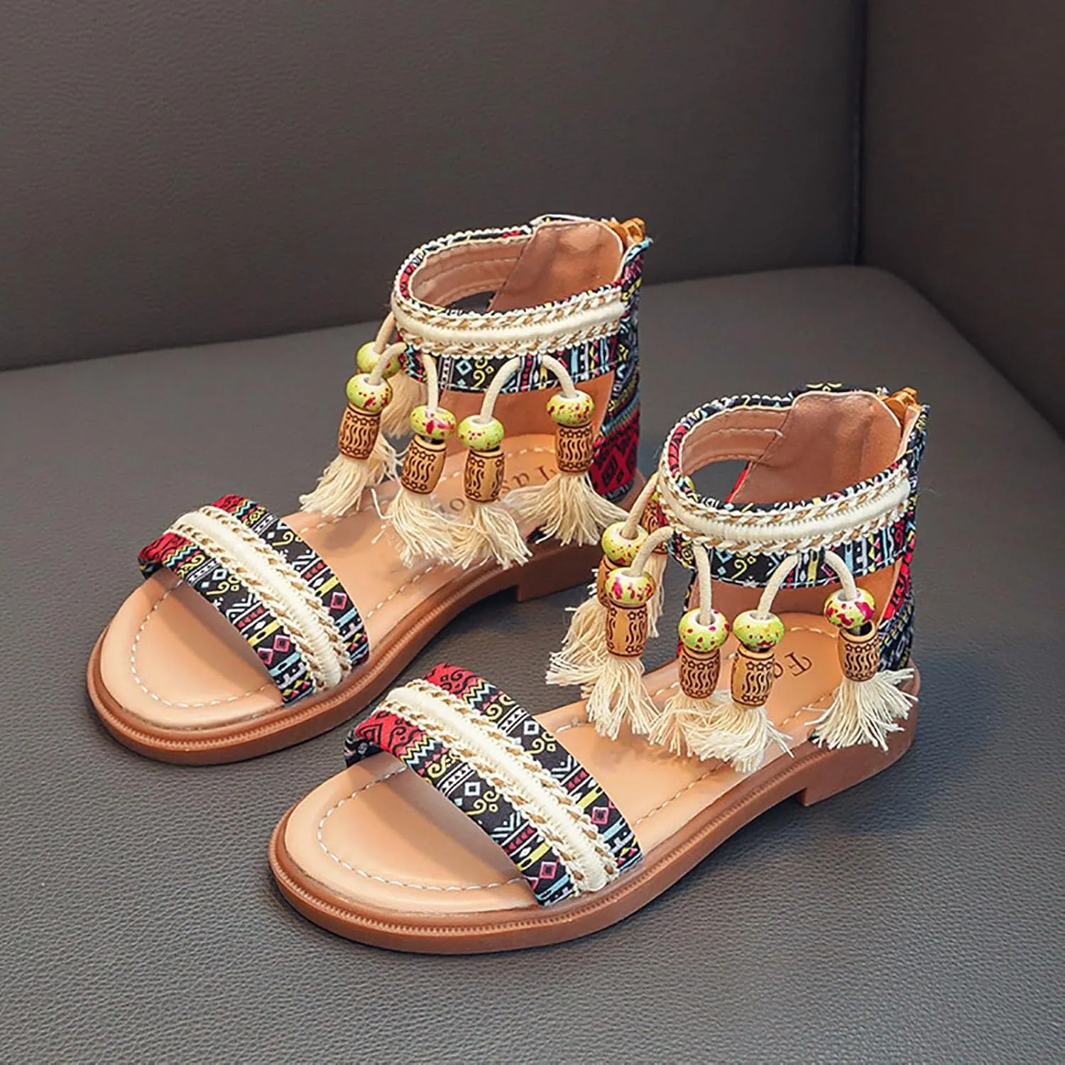 Girls Summer Sandals Comfortable Soft Sole Open Toe Fashion Bohemian Tassel Girls Sandals Little Girl White