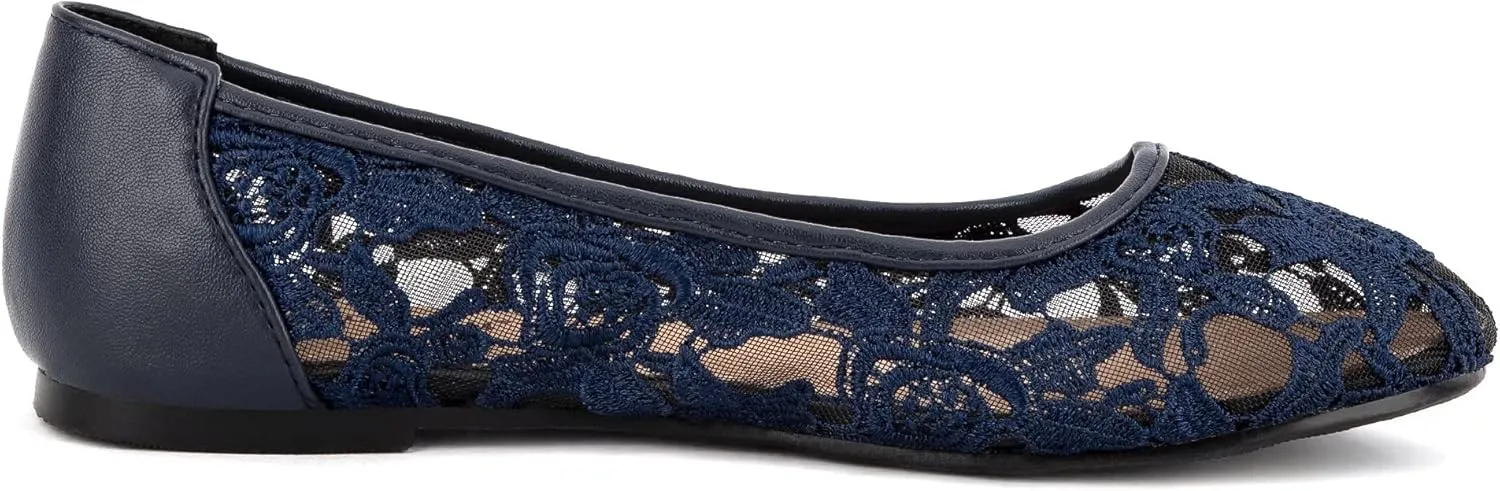 Greatonu Women's Flats Cut Out Round Toe Slip On Floral Ballet Flat Comfortable Lace Flats Dressy