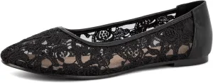 Greatonu Women's Flats Cut Out Round Toe Slip On Floral Ballet Flat Comfortable Lace Flats Dressy