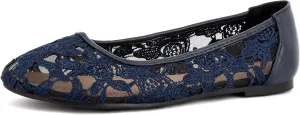 Greatonu Women's Flats Cut Out Round Toe Slip On Floral Ballet Flat Comfortable Lace Flats Dressy