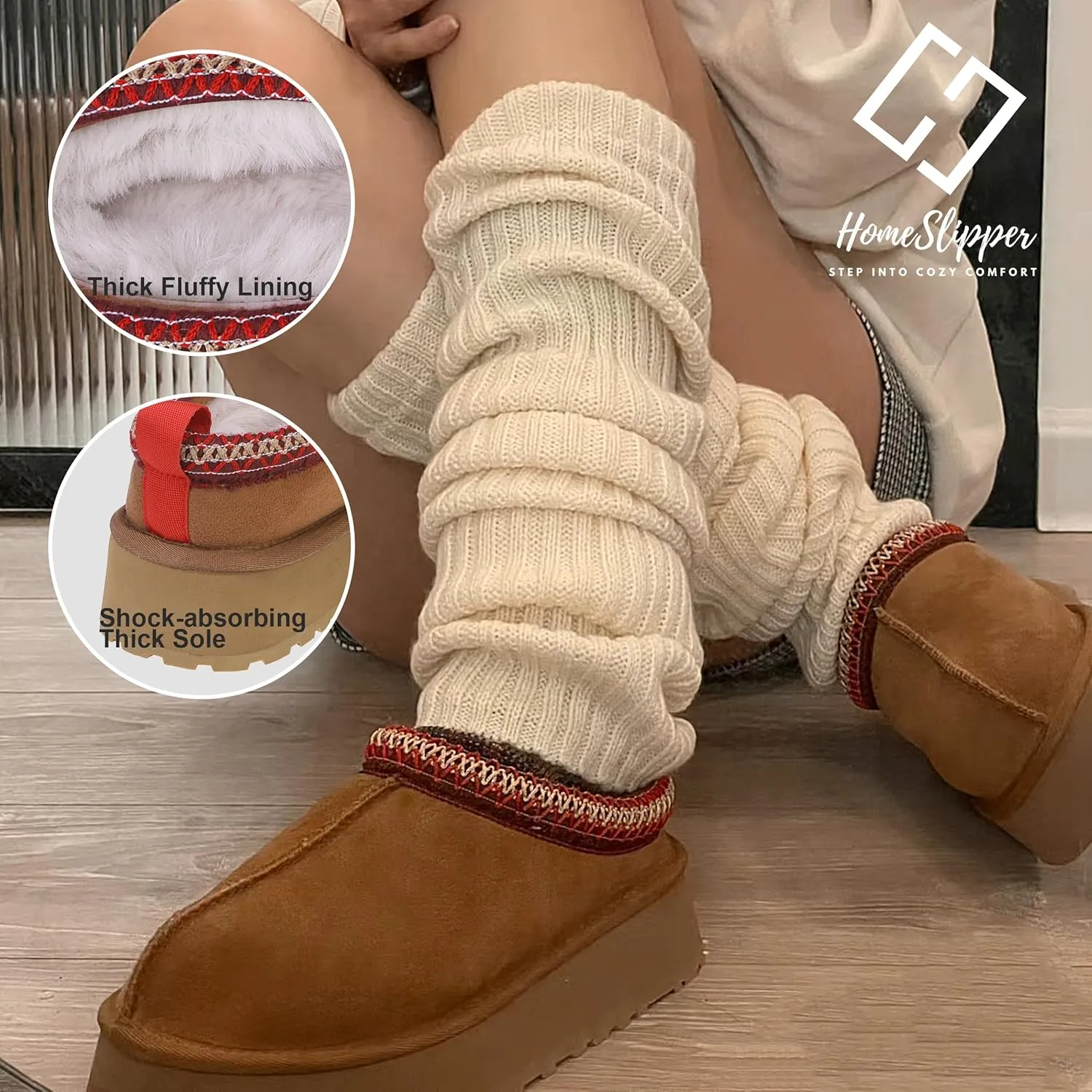 Home Slipper Platform Slippers for Women Indoor Outdoor Mini Boots Non-slip Plush Lining Slip On House Shoes