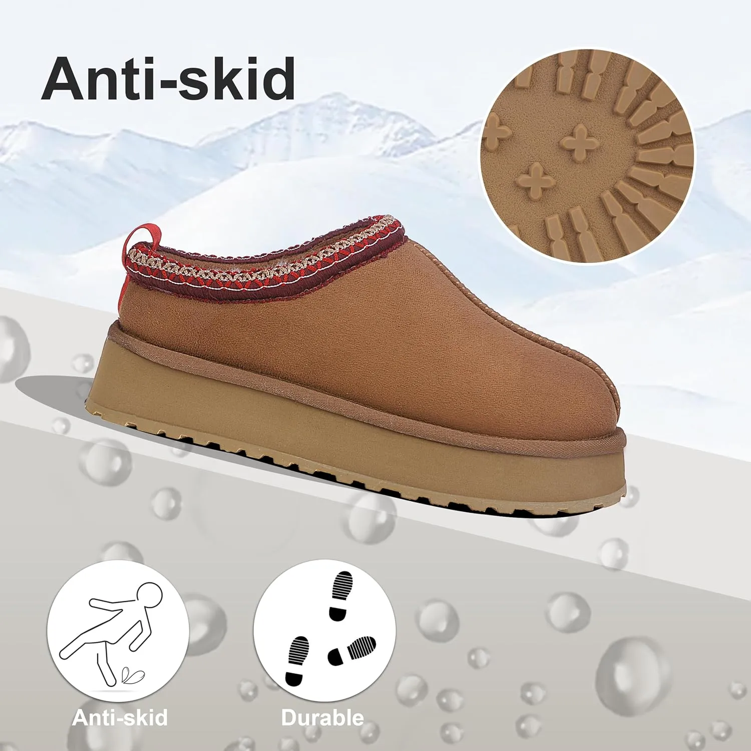 Home Slipper Platform Slippers for Women Indoor Outdoor Mini Boots Non-slip Plush Lining Slip On House Shoes