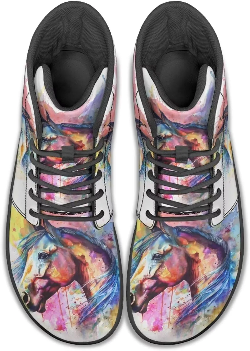 Howilath Horse Print High Top Sneakers for Men Wide Toe Barefoot Shoes Zero Drop Running Cross Training Shoe