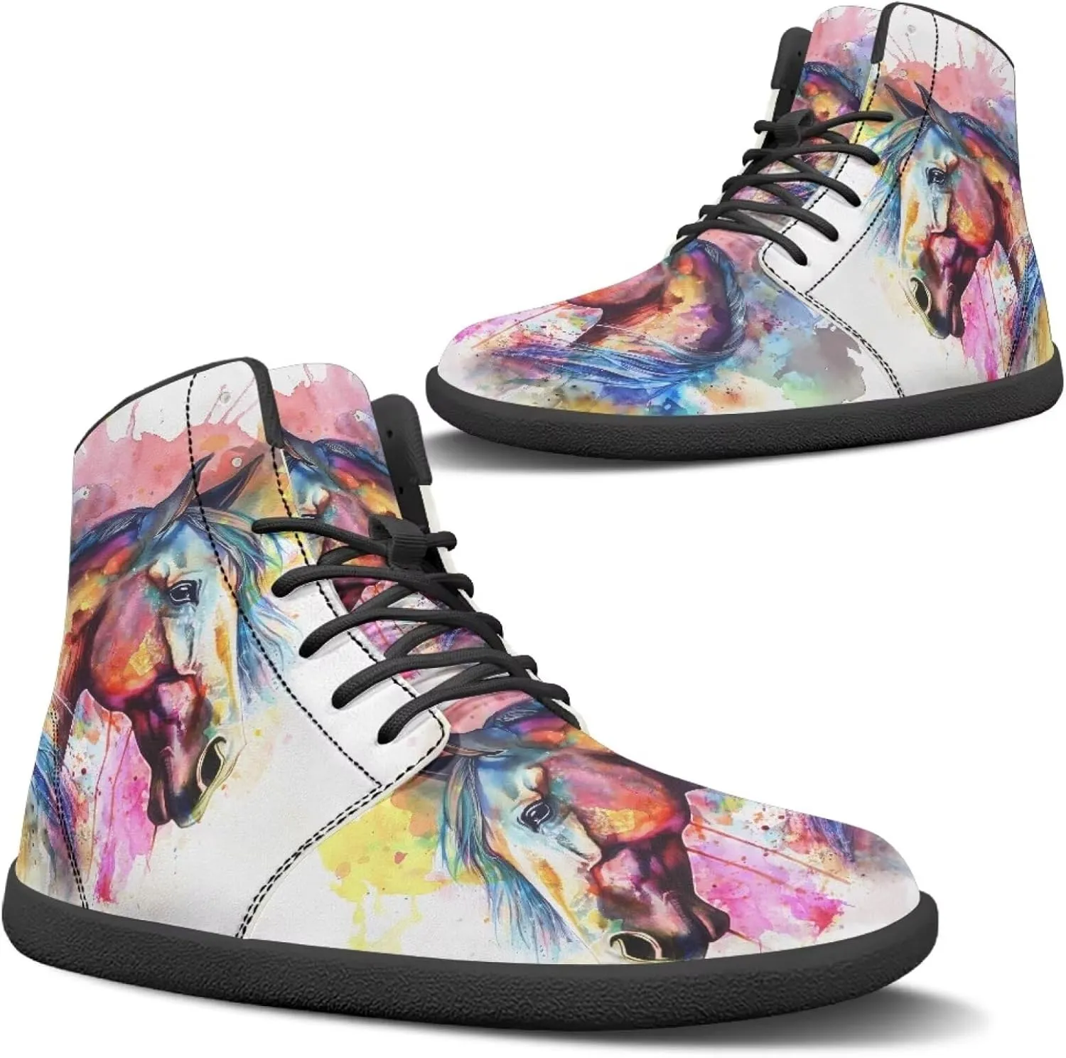 Howilath Horse Print High Top Sneakers for Men Wide Toe Barefoot Shoes Zero Drop Running Cross Training Shoe