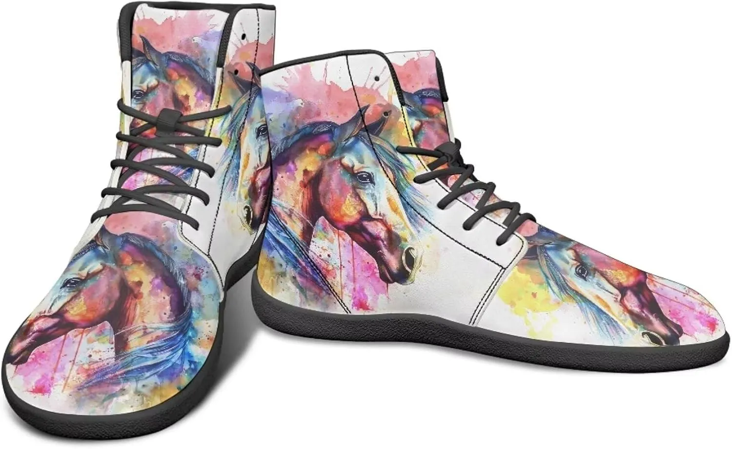 Howilath Horse Print High Top Sneakers for Men Wide Toe Barefoot Shoes Zero Drop Running Cross Training Shoe