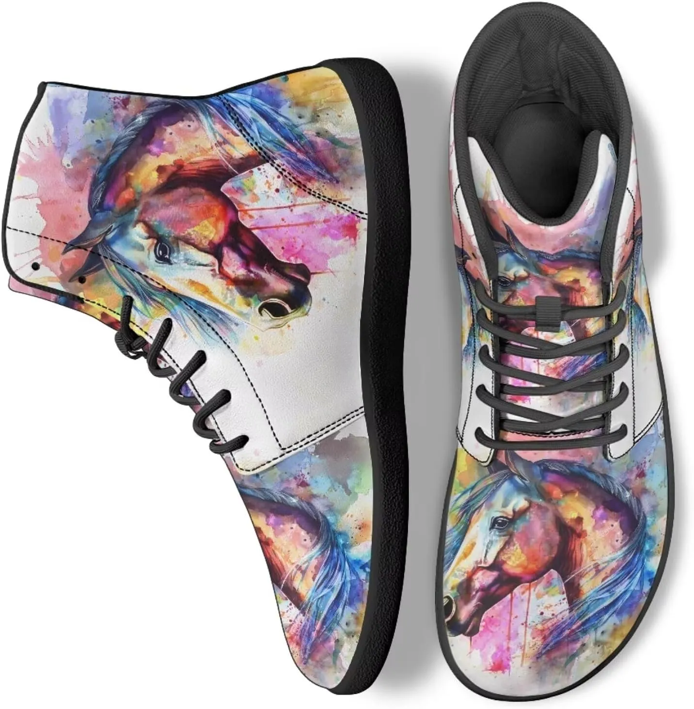 Howilath Horse Print High Top Sneakers for Men Wide Toe Barefoot Shoes Zero Drop Running Cross Training Shoe