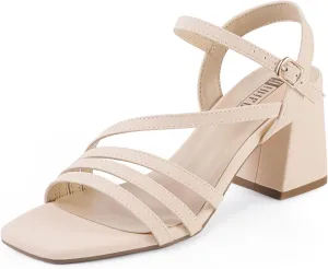 IDIFU IN3 Strappy Heels for Women Chunky Block Heels Square Toe Low Heels Wedding Prom Bride Bridal Party Dress Shoes for Women Comfortable Dressy Cute Trendy Heeled Sandals Short Thick Slingback Heels