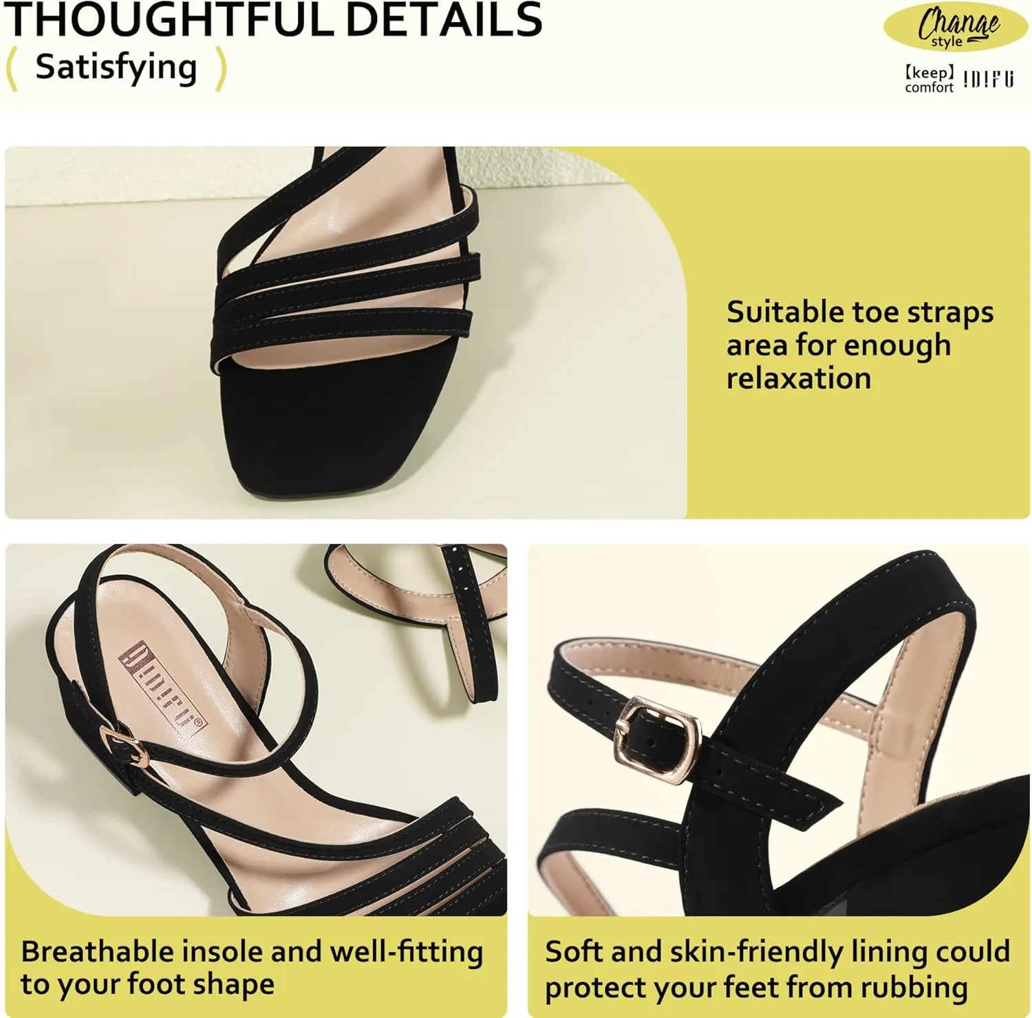 IDIFU IN3 Strappy Heels for Women Chunky Block Heels Square Toe Low Heels Wedding Prom Bride Bridal Party Dress Shoes for Women Comfortable Dressy Cute Trendy Heeled Sandals Short Thick Slingback Heels