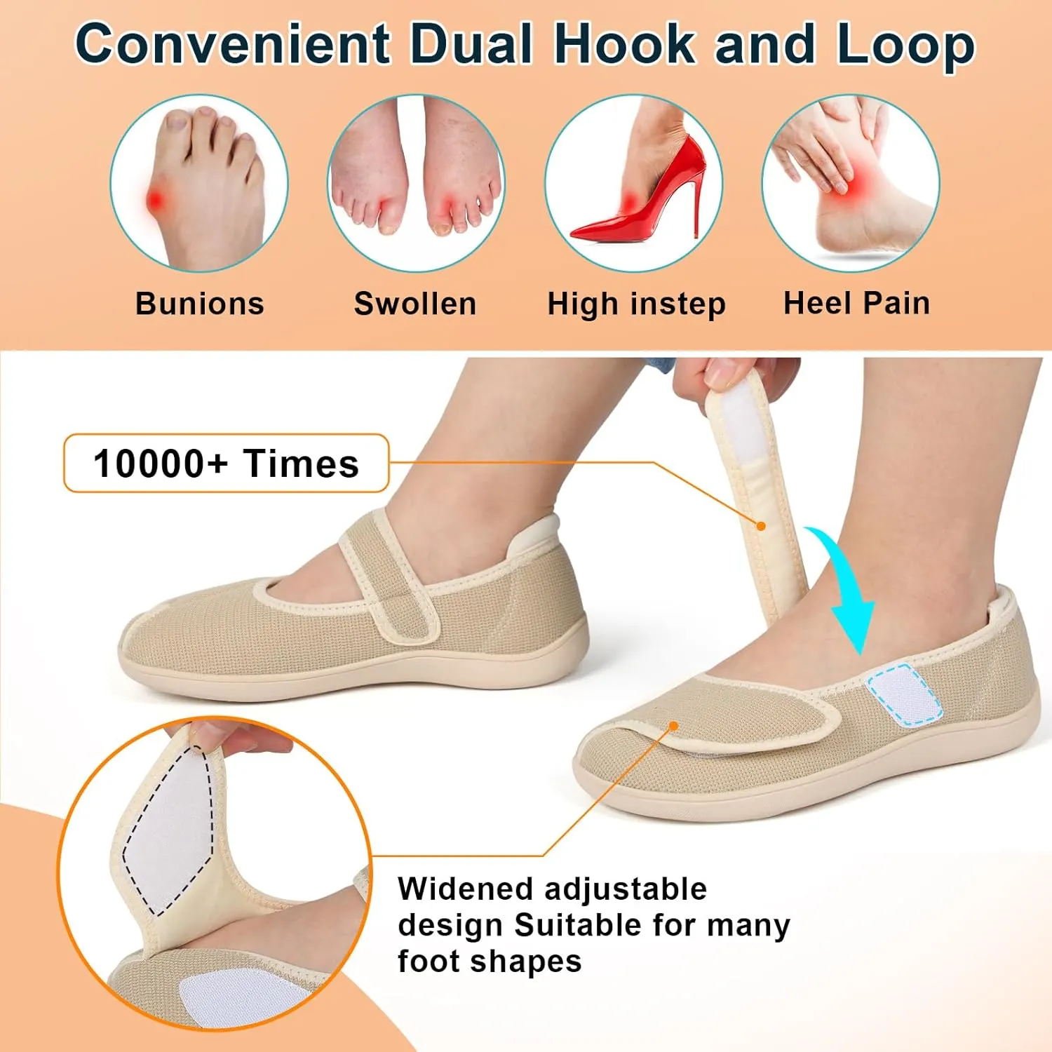 JOINFREE Womens Wide Diabetic Slippers Adjustable Comfort House Shoes Extra Wide Width Edema Swollen Arthritis Bedroom Slipper Indoor Outdoor