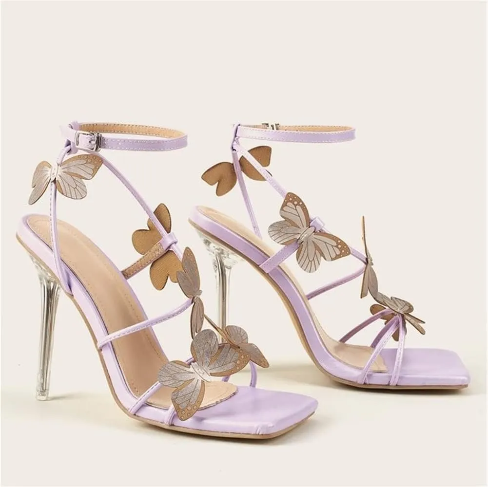 keleimusi Womens Butterfly Heeled Sandals Strappy Clear High Heels