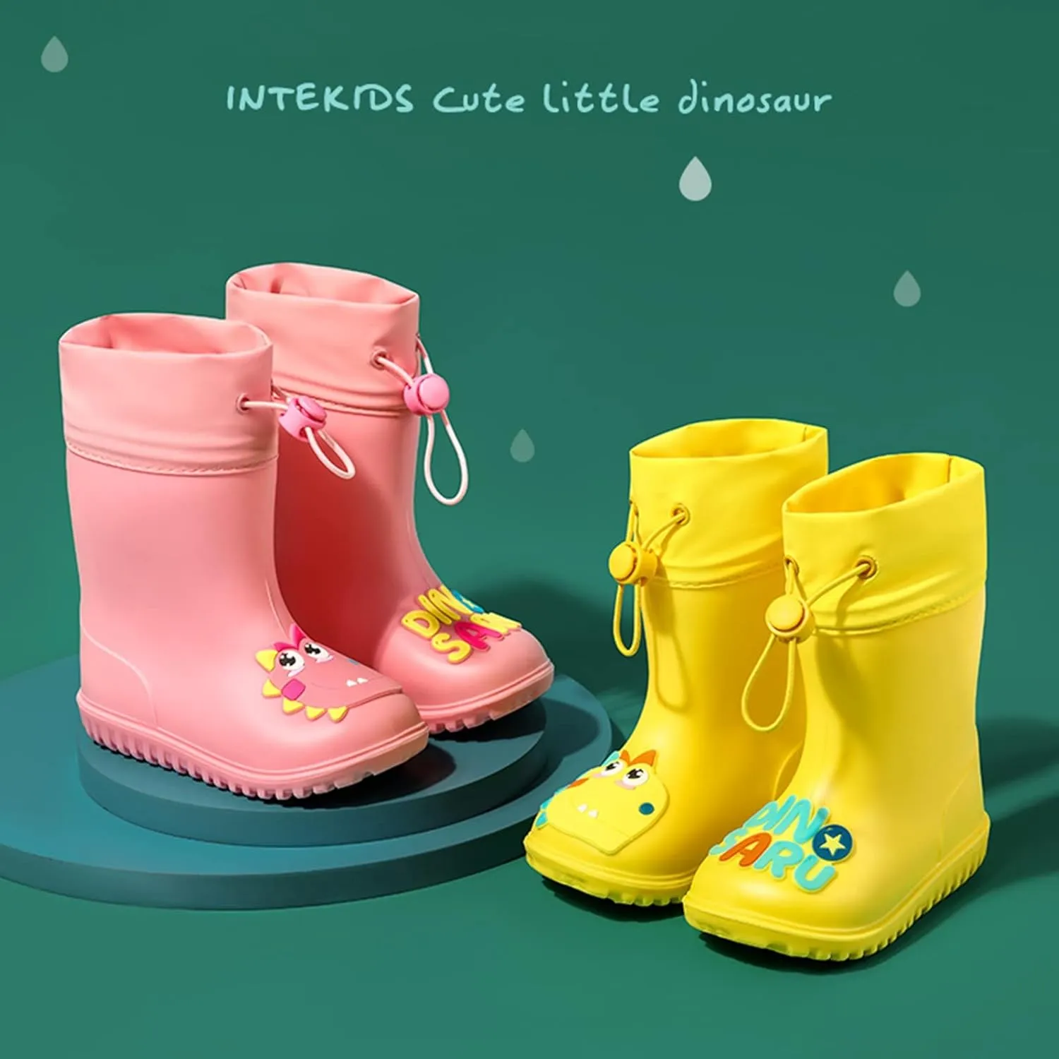 Kids Dinosaur Rain Boots With An Elastic Boot Collar Toddler Rain Shoes Yellow Rain Boots Toddler Girls Rainboots