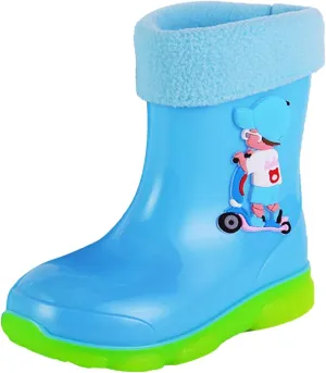 Kids Fleece Lined Rain Boots for Girls Boys Toddler Waterproof Cute Cartoon Pattern Platform Mud Kids Boots Size 3