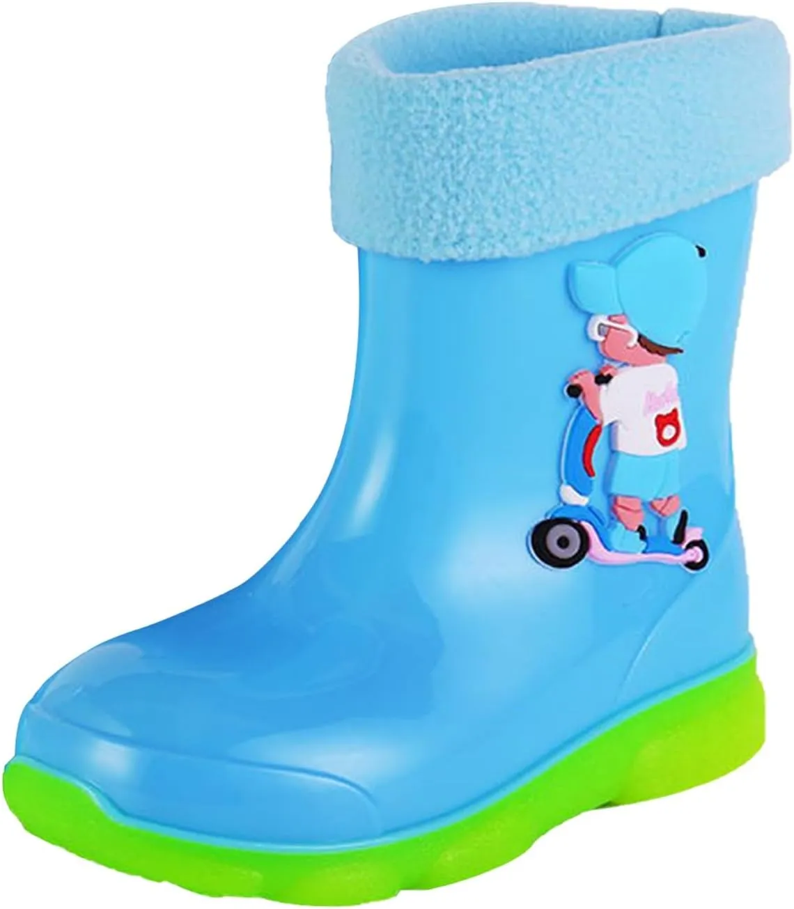 Kids Fleece Lined Rain Boots for Girls Boys Toddler Waterproof Cute Cartoon Pattern Platform Mud Kids Boots Size 3