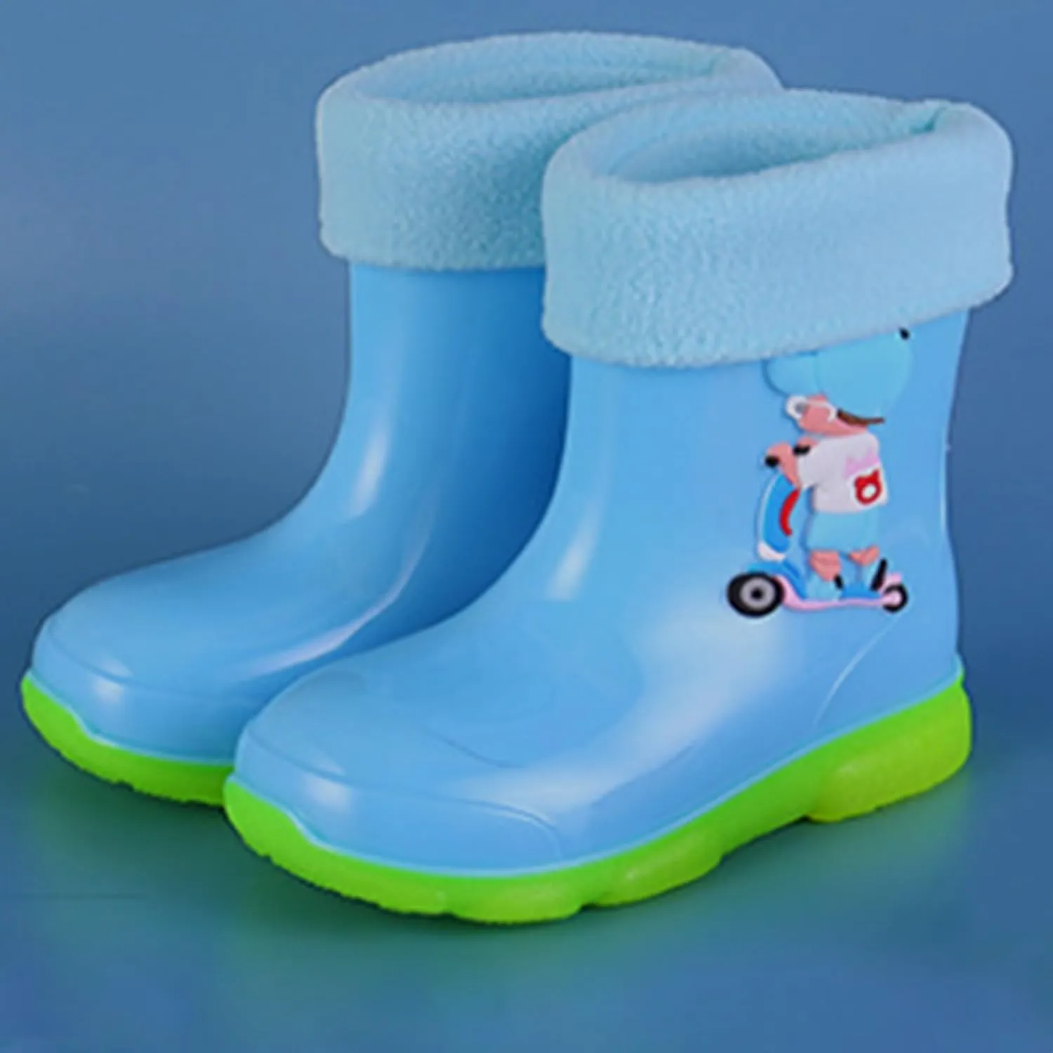 Kids Fleece Lined Rain Boots for Girls Boys Toddler Waterproof Cute Cartoon Pattern Platform Mud Kids Boots Size 3