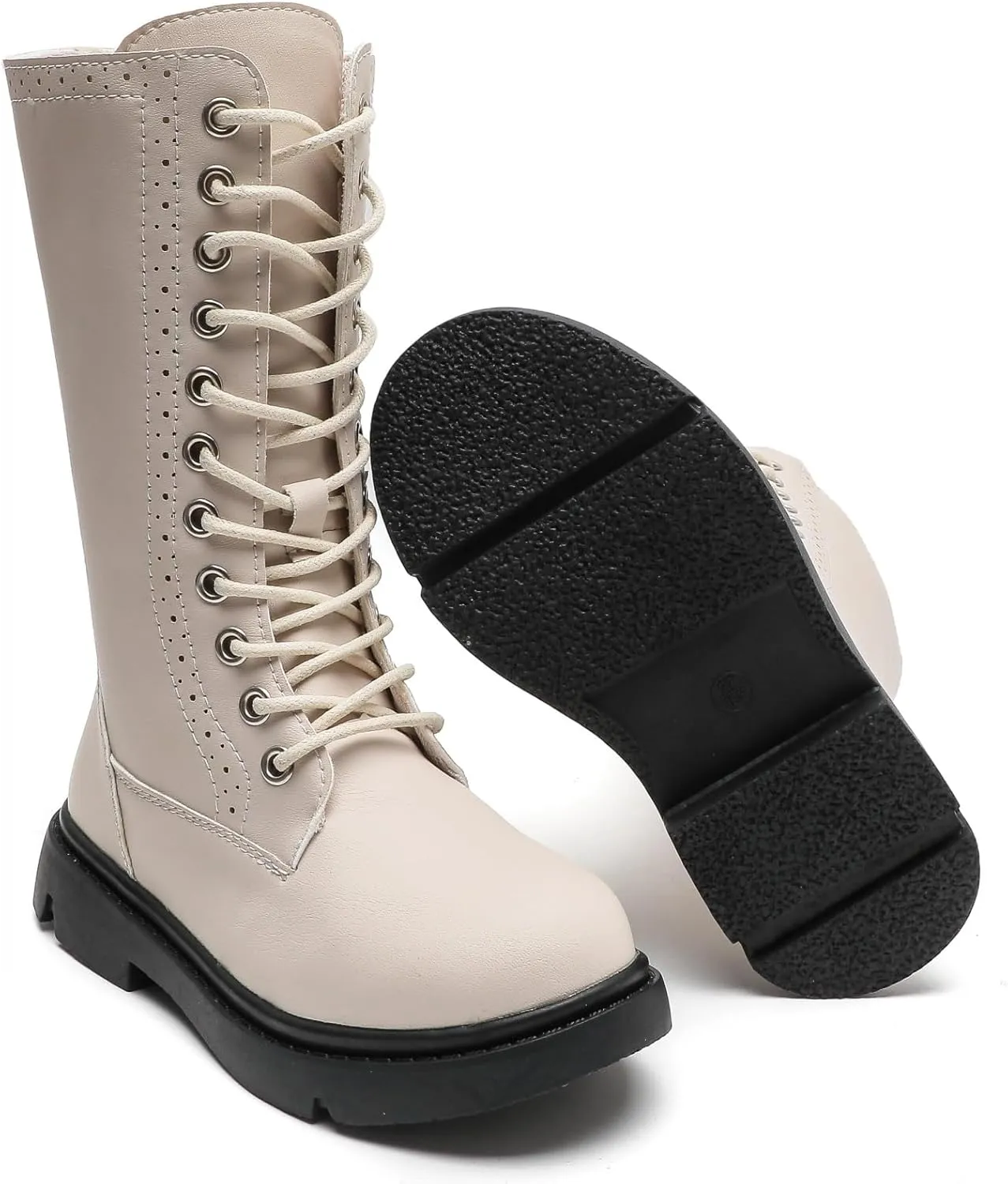 kkdom Boys Girls Leather Waterproof Lace Up Side Zipper Mid Calf Combat Riding Winter Boots (Toddler/Little Kid/Big Kid)