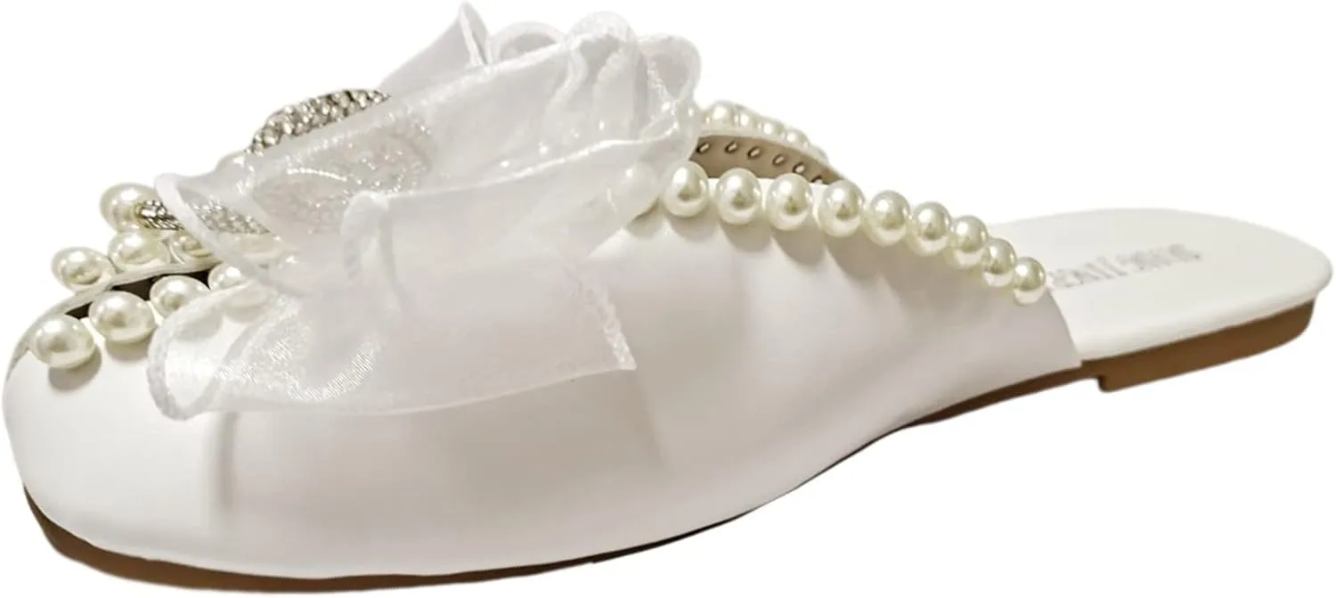 Ladies Summer Outer Solid Colour Rhinestone Pearl Bow Elegant Hollow Breathable Large Platform Sandals for Women Wedding