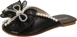 Ladies Summer Outer Solid Colour Rhinestone Pearl Bow Elegant Hollow Breathable Large Platform Sandals for Women Wedding