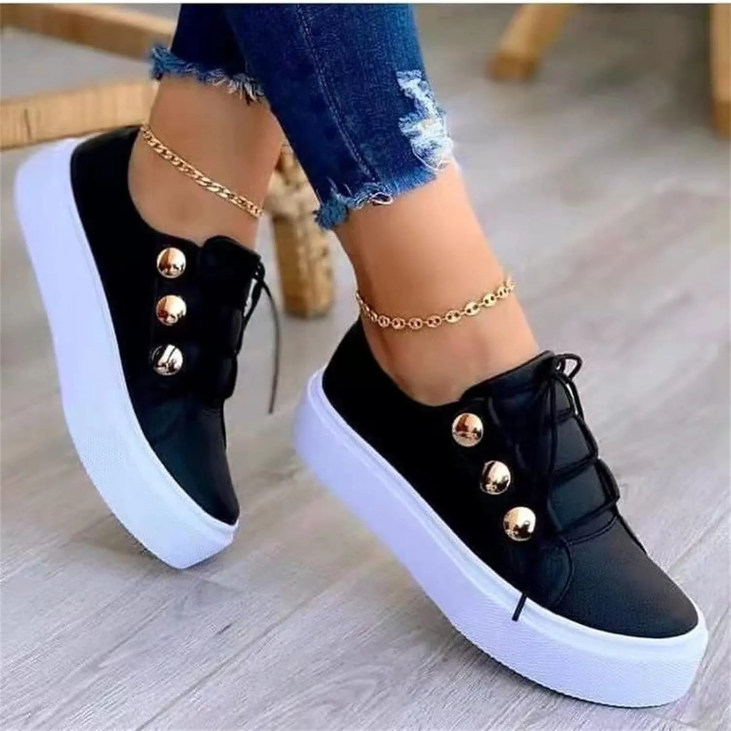 Ladmiple Sneakers For Women Walking Shoes Lace-up Classic Fashion Dressy Casual Summer Slip On Platform Flats Loafers