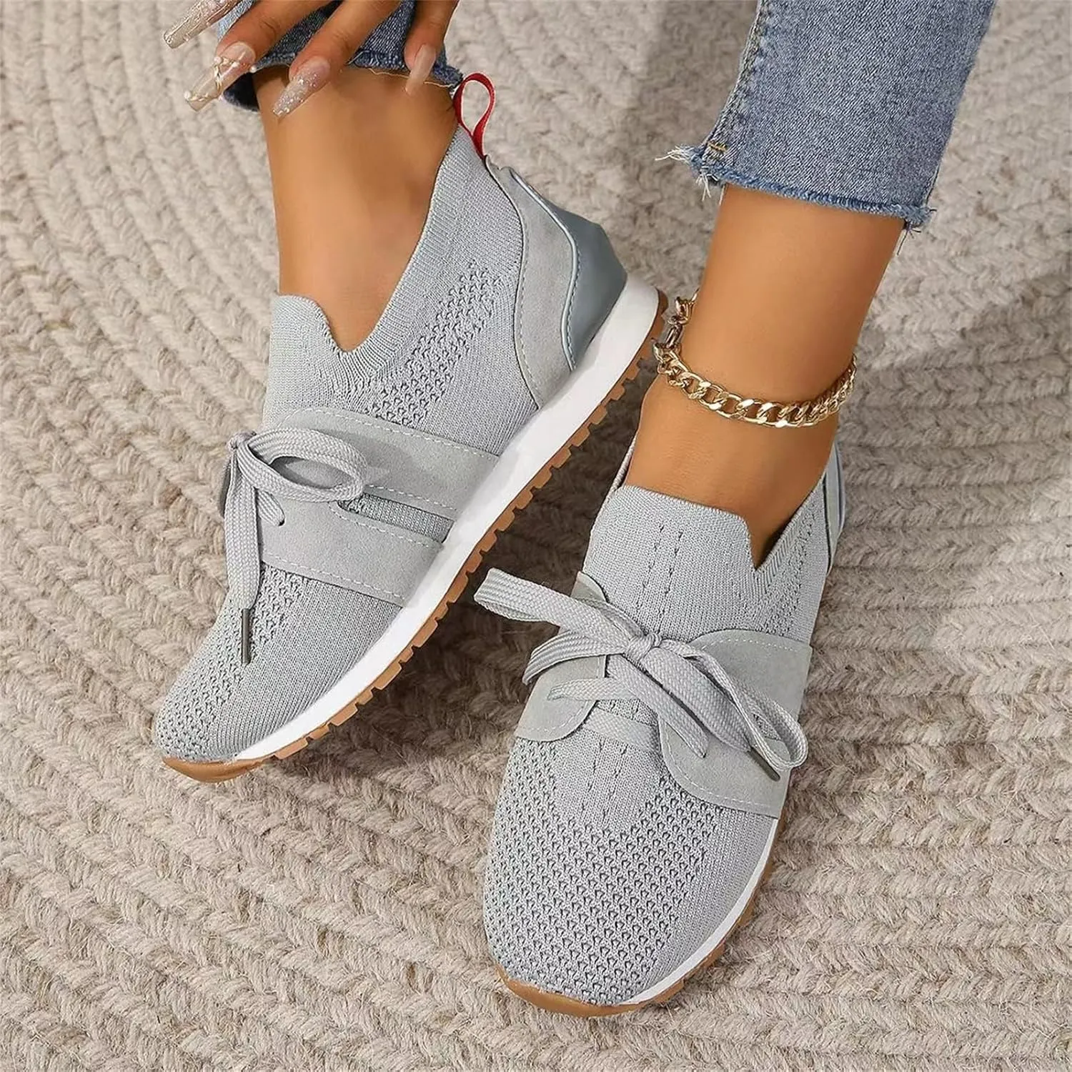 Lausiuoe Slip On Sneakers Women Arch Support Walking Running Shoes Breathable Mesh Workout Tennis Shoes Gym Fashion Sneakers