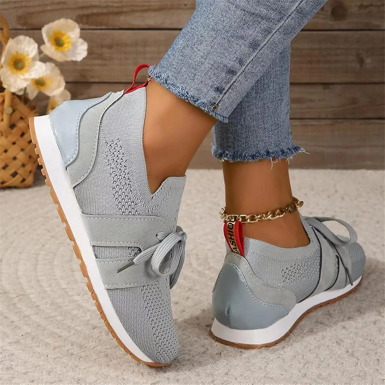 Lausiuoe Slip On Sneakers Women Arch Support Walking Running Shoes Breathable Mesh Workout Tennis Shoes Gym Fashion Sneakers