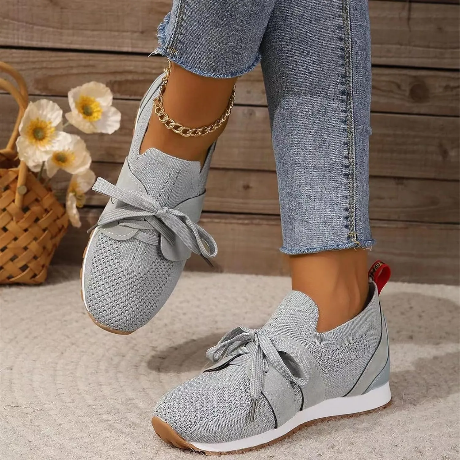 Lausiuoe Slip On Sneakers Women Arch Support Walking Running Shoes Breathable Mesh Workout Tennis Shoes Gym Fashion Sneakers
