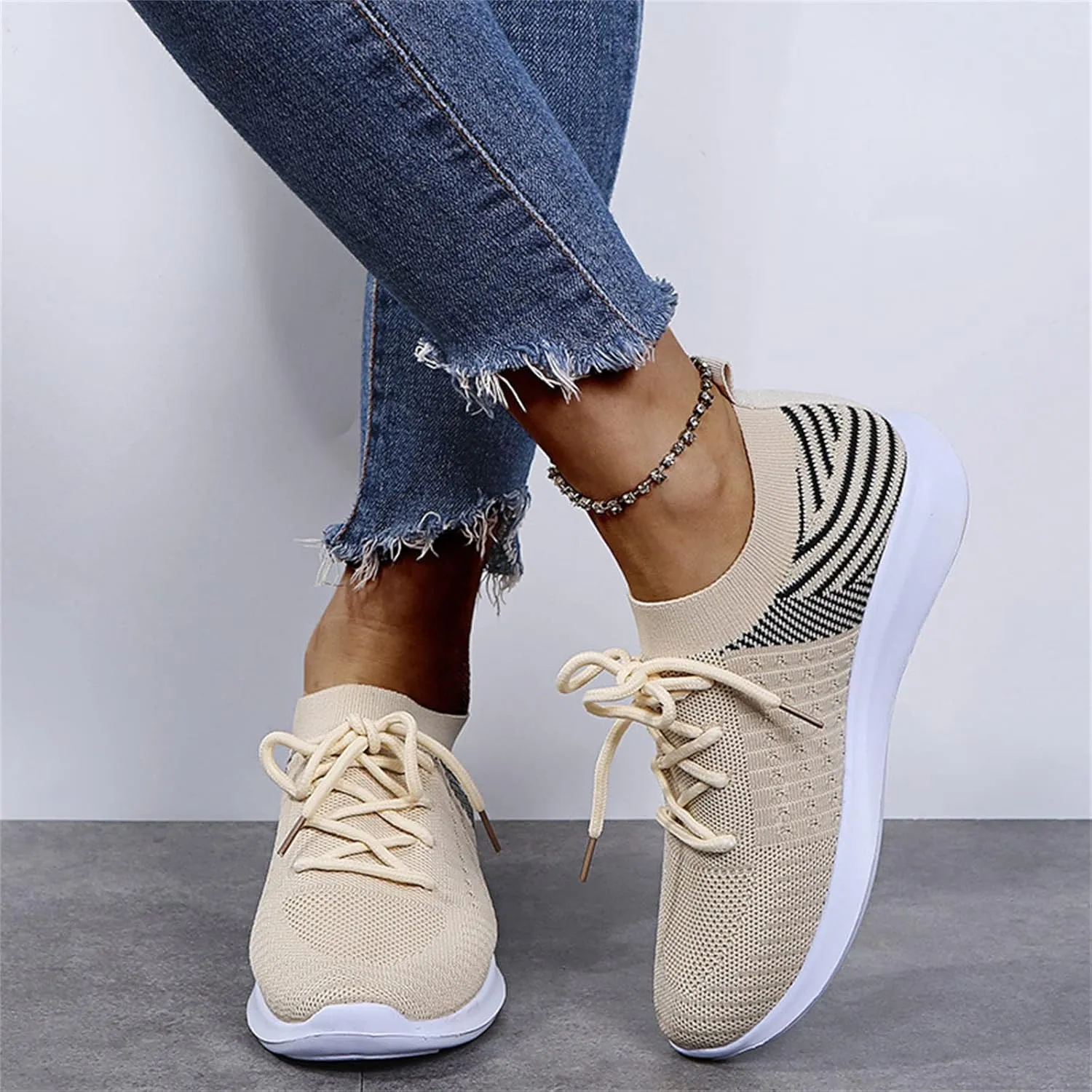 Lausiuoe Slip On Sneakers Women Wide Width Walking Running Shoes Ladies Slip-on Mesh Lightweight Breathable Tennis Shoes
