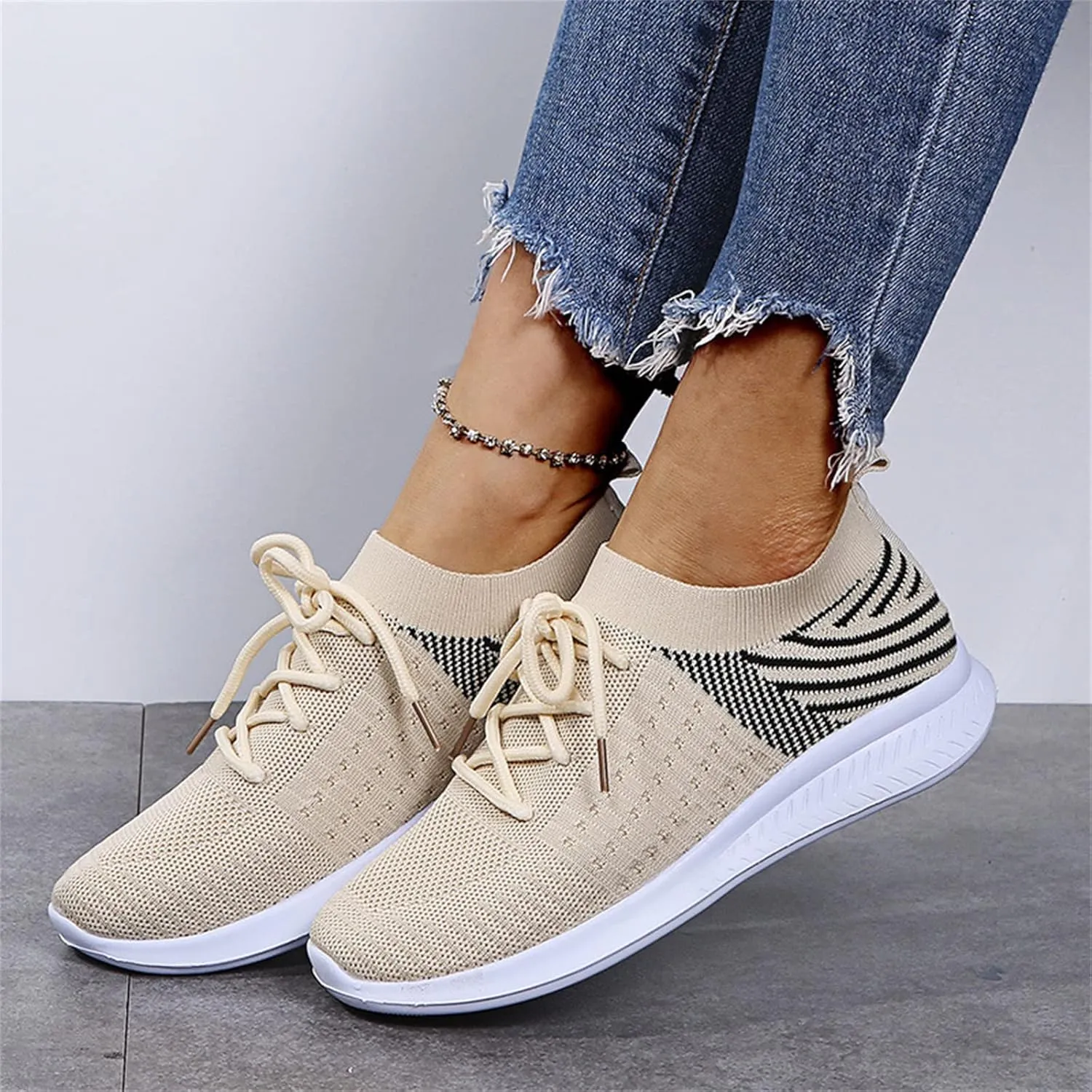 Lausiuoe Slip On Sneakers Women Wide Width Walking Running Shoes Ladies Slip-on Mesh Lightweight Breathable Tennis Shoes