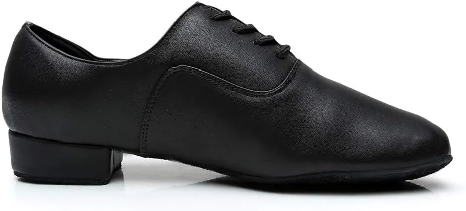 Leather Toe Mens Latin Shoe Morden Ballroom Black Round Stylish Jazz Dance Men's Leather Shoes Extra Wide Women's Shoes (Black, 7)