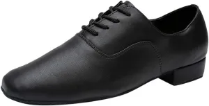 Leather Toe Mens Latin Shoe Morden Ballroom Black Round Stylish Jazz Dance Men's Leather Shoes Extra Wide Women's Shoes (Black, 7)