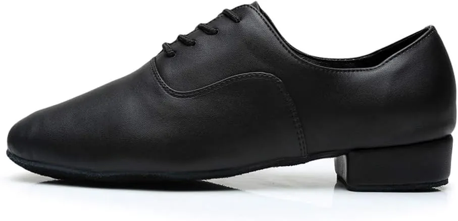 Leather Toe Mens Latin Shoe Morden Ballroom Black Round Stylish Jazz Dance Men's Leather Shoes Extra Wide Women's Shoes (Black, 7)
