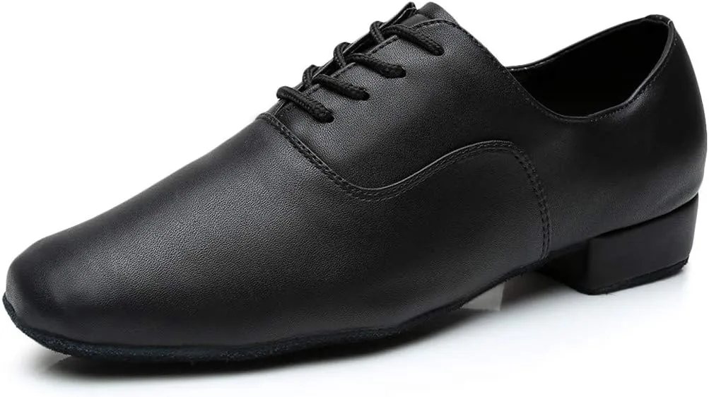 Leather Toe Mens Latin Shoe Morden Ballroom Black Round Stylish Jazz Dance Men's Leather Shoes Extra Wide Women's Shoes (Black, 7)