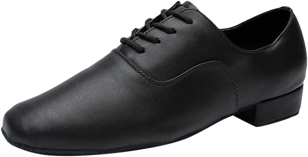 Leather Toe Mens Latin Shoe Morden Ballroom Black Round Stylish Jazz Dance Men's Leather Shoes Extra Wide Women's Shoes (Black, 7)